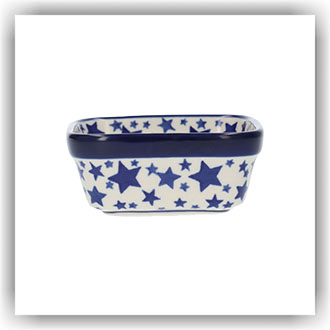 Bunzlau Vierkant bakje 10x10cm (1428) - White Stars (359A)