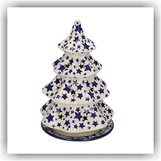 Bunzlau Kerstboom theelicht 22cm (1602) - White Stars (359A)
