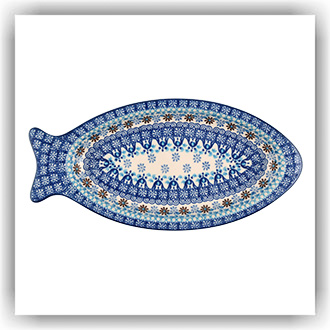 Bunzlau Bord in visvorm (2374) - Blue Coral (2187)