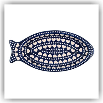 Bunzlau Bord in visvorm (2374) - Blue Valentine (375E)
