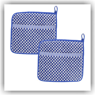 Bunzlau Setje pannenlappen Ruitje hardblauw (6169)