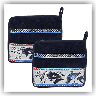 Bunzlau 2 pannenlappen Vogels d.blauw (6333)