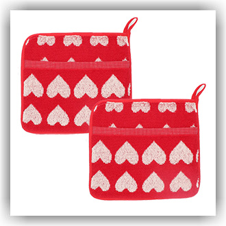 Bunzlau Setje pannenlappen Hearts rood (6360)