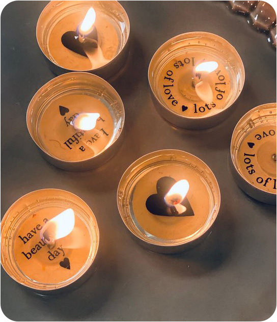 Bunzlau 6 theelichtjes met tekst (RTS3)